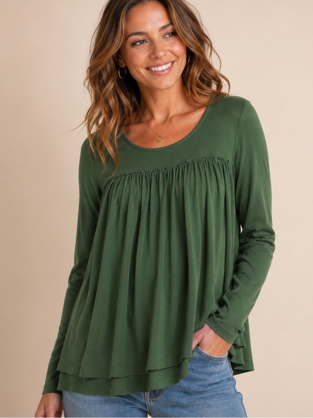 Matilda Jane "A New Leaf" Top Green long-sleeved tunic style blouse